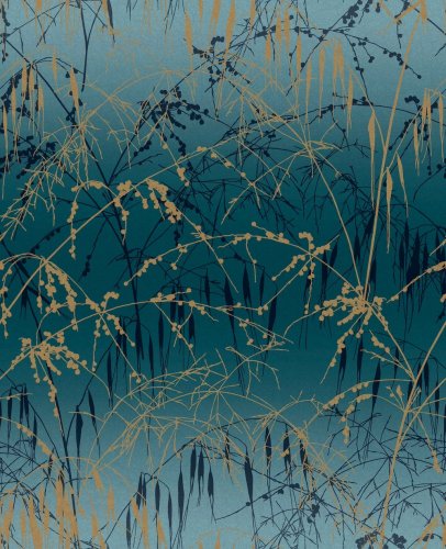 Clarissa Hulse Meadow Grass Teal & Soft Gold Wallpaper Long