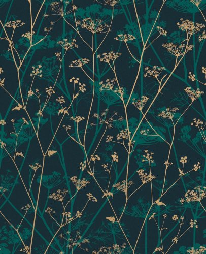 Clarissa Hulse Summer Wild Chervil Kingfisher & Gold Wallpaper Long