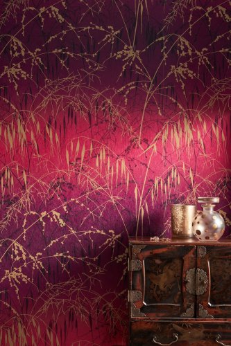 Clarissa Hulse Meadow Grass Damson & Soft Gold Wallpaper Room
