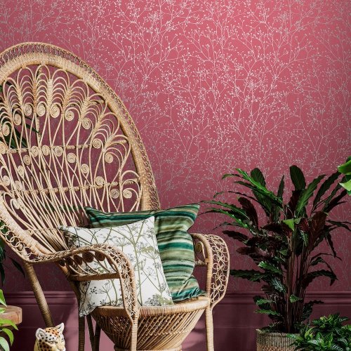 Clarissa Hulse Gypsophila Raspberry & Silver Wallpaper Room
