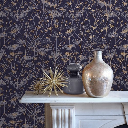 Clarissa Hulse Summer Wild Chervil Blackberry & Gold Wallpaper Room