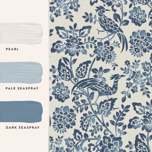 Laura Ashley Adain Palace Dark Seaspray Blue Wallpaper Paint Match