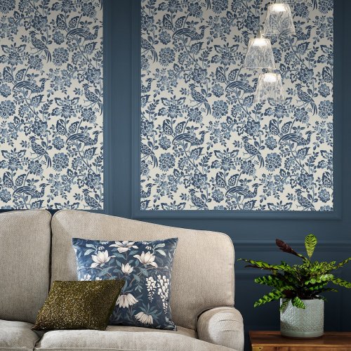 Laura Ashley Adain Palace Dark Seaspray Blue Wallpaper Room