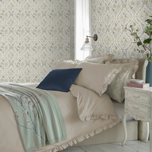 Laura Ashley Foscot Damask Pale Ochre Yellow Wallpaper Room