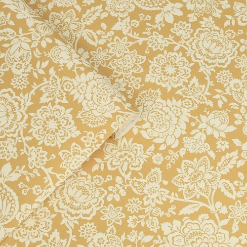 Laura Ashley Trailling Laurissa Pale Ochre Yellow Wallpaper Roll