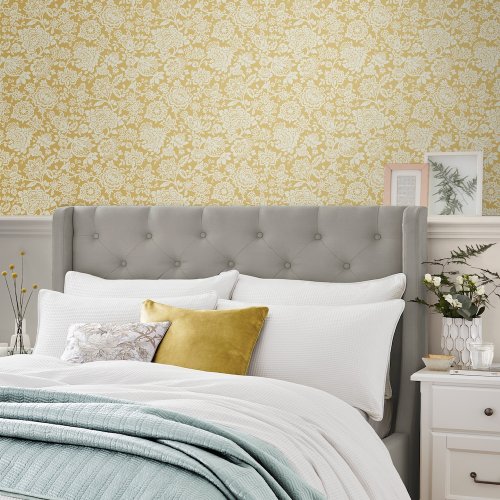 Laura Ashley Trailling Laurissa Pale Ochre Yellow Wallpaper Room