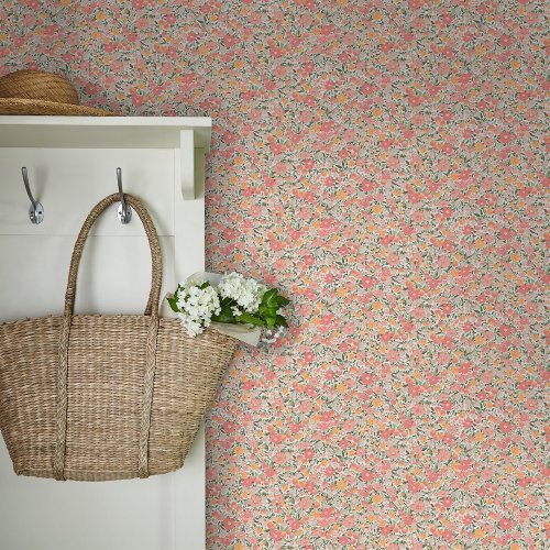 Laura Ashley Loveston Coral Pink Wallpaper Room