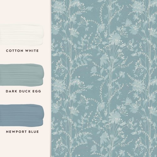 Laura Ashley Fennelton Pale Newport Blue Wallpaper Matching Paint
