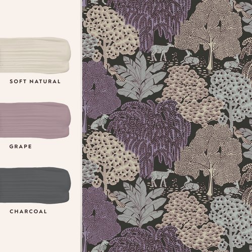 Laura Ashley Garwood Grove Violet Grey Wallpaper Paint Match