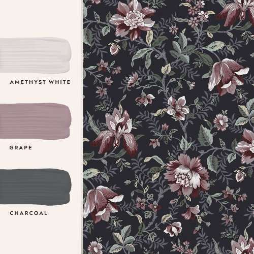 Laura Ashley Edita's Garden Charcoal Grey Wallpaper Matching Paint