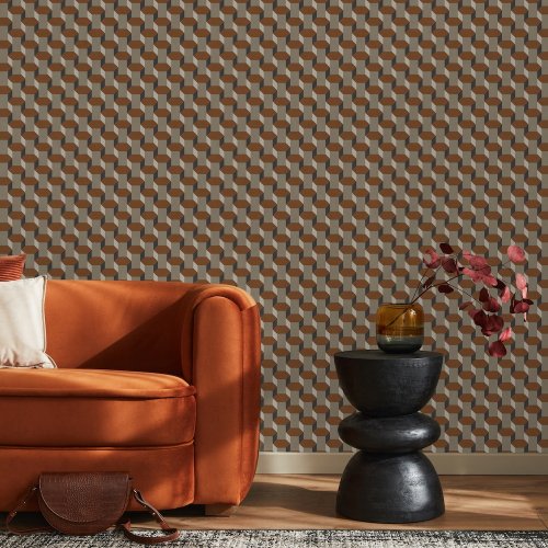 Sublime Vintage Geometrics Brown Wallpaper Room