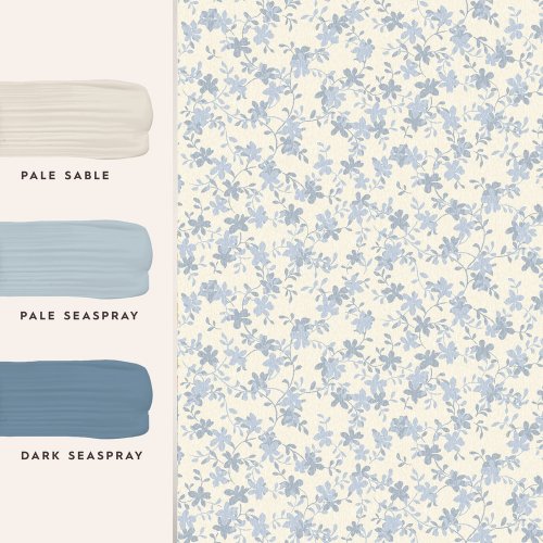 Laura Ashley Miserton Trail Pale Seaspray Blue Wallpaper Matching Paint
