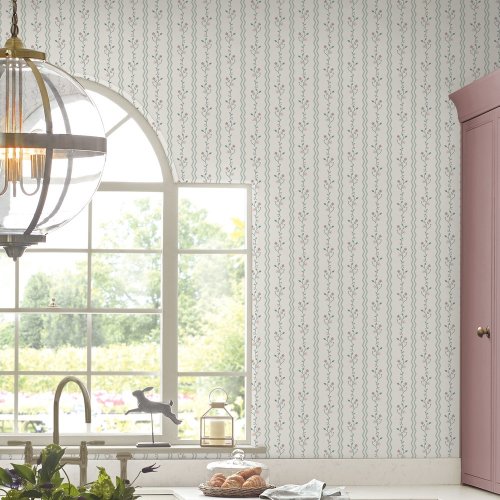 Laura Ashley Pickworth Posy Pale Seaspray Blue Wallpaper Room