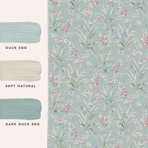 Laura Ashley Mosedale Posey Dark Duck Egg Blue Wallpaper Paint Match