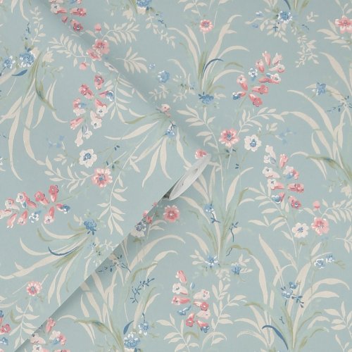 Laura Ashley Mosedale Posey Dark Duck Egg Blue Wallpaper Roll