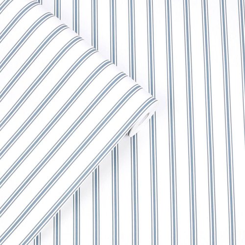 Laura Ashley Farnworth Stripe Smoke Blue Wallpaper Roll