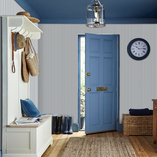 Laura Ashley Farnworth Stripe Smoke Blue Wallpaper Room