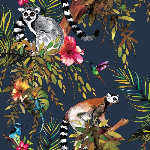 Holden Decor Lemur Midnight Blue Wallpaper