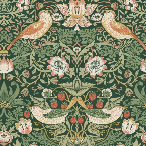 Morris at Home Strawberry Thief Rich Green Wallpaper