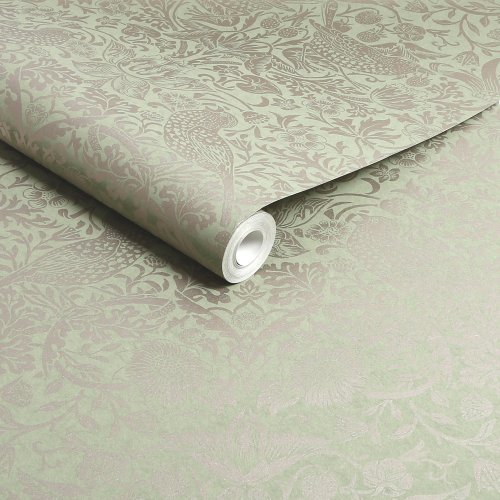 Morris at Home Strawberry Thief Fibrous Sage Wallpaper Roll