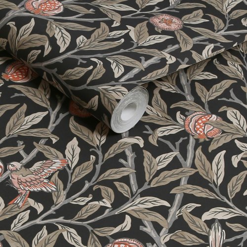 Morris at Home Bird & Pomegranate Charcoal Wallpaper Roll