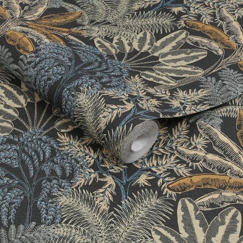 Roll shot of Intrigue Midnight wallpaper by Superfresco Easy