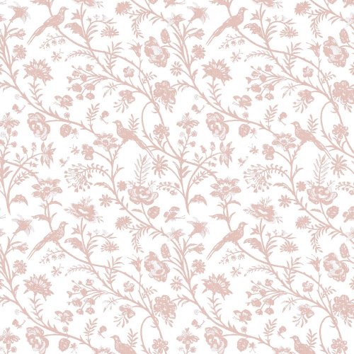 Laura Ashley Shepherd's Purse Dark Blush Wallpaper featuring delicate floral vines with birds and butterflies in a soft blush tone