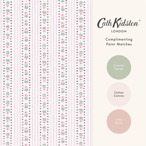 Cath Kidston Rose Ticking Stripe Pink Wallpaper Matching Paint Colours