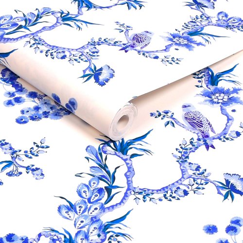 Cath Kidston Birds & Berries Blue wallpaper roll, bird and branch detail