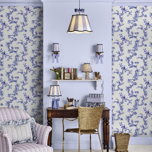 Cath Kidston Birds & Berries Blue wallpaper, illustrated birds and foliage design