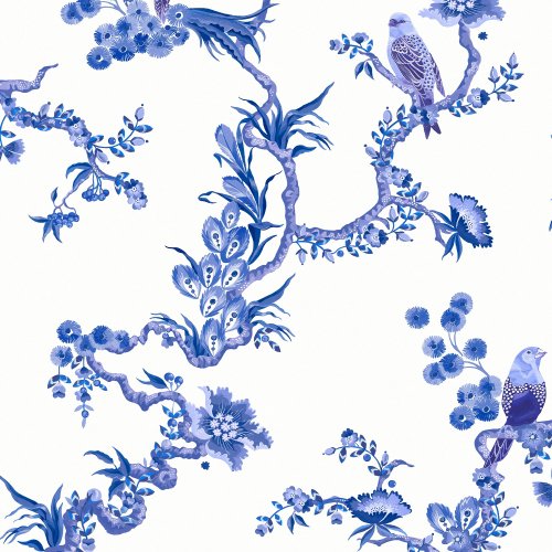 Cath Kidston Birds & Berries Blue wallpaper flat pattern, birds and berries