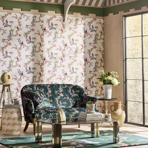 Cath Kidston Birds & Berries Spring wallpaper with hand-drawn birds and botanical print