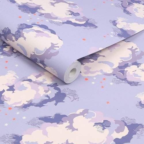 Cath Kidston Silver Linings Violet wallpaper roll, lilac cloud pattern