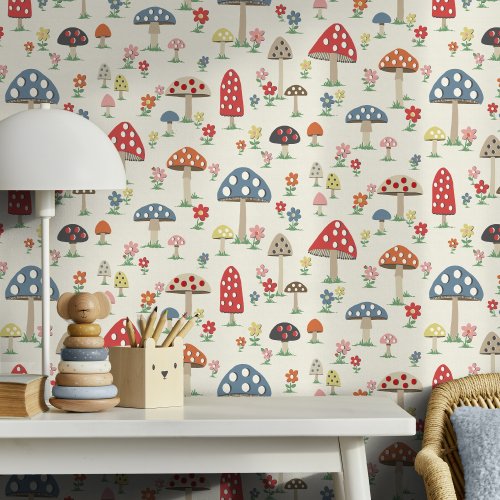 Interior scene showcasing Cath Kidston Mushrooms Multi Wallpaper and its playful forest look