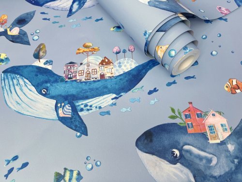 Holden Decor Whale Town Blue Wallpaper 13220