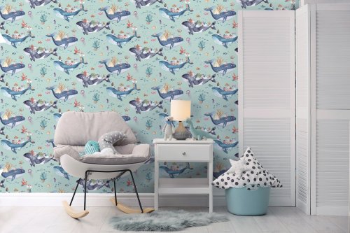 Holden Decor Whale Town Soft Teal Wallpaper 13221