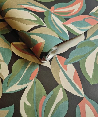 Holden Decor Abstract Leaf Charcoal Wallpaper Roll
