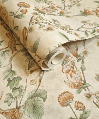 Holden Decor Floral Bird Trail Cream Wallpaper Roll