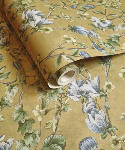 Holden Decor Floral Bird Trail Ochre Wallpaper Roll