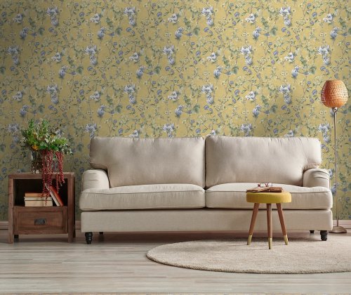 Holden Decor Floral Bird Trail Ochre Wallpaper Room