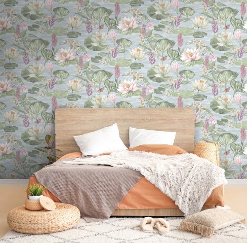 Holden Decor Lily Pad Blue Wallpaper Room