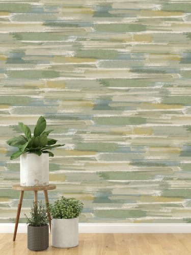 Holden Decor Brushmarks Green & Yellow Wallpaper Room