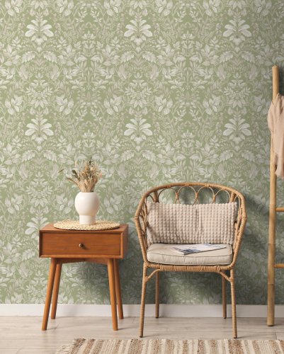 Holden Decor Leaf Damask Sage Wallpaper Room