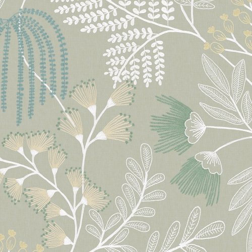 Superfresco Easy Richmond Sage Wallpaper with embroidered-look white and green leaves