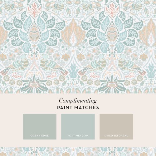 Matching paints paired with Dove & Rose Haze wallpaper