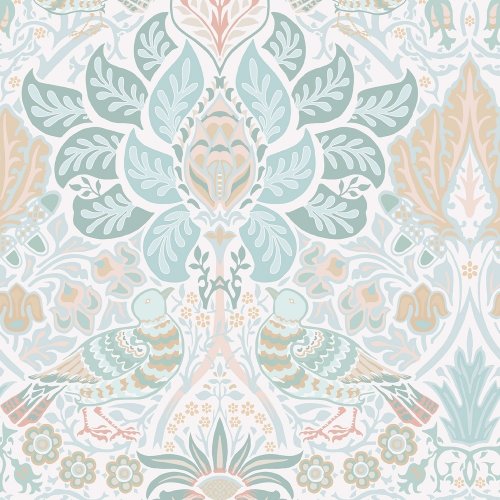 Flat image of William Morris at Home Dove & Rose Haze wallpaper in pastel tones with white background