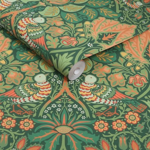Roll shot of Dove & Rose Woodland wallpaper showing leaf and vine texture