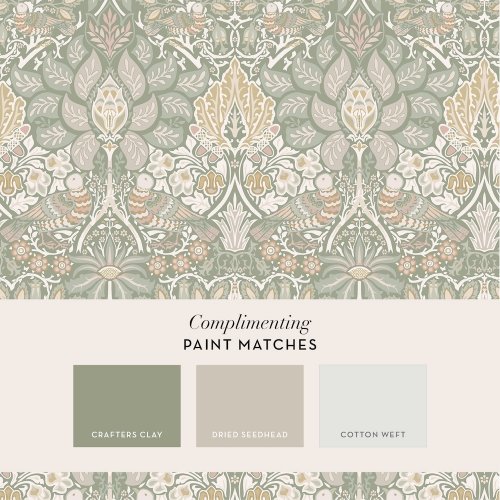 Matching paints paired with Dove & Rose Spring Garden wallpaper