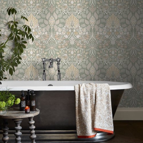 Room styled with Dove & Rose Spring Garden wallpaper in a calm, nature-inspired setting