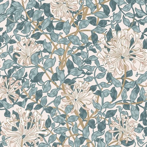 Flat image of Honeysuckle Dusk Blue wallpaper by William Morris at Home